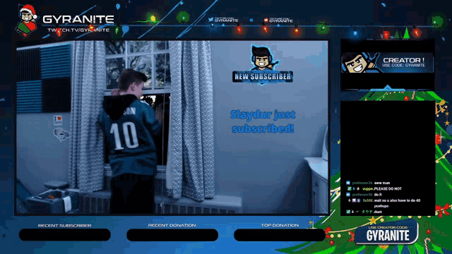 a screenshot of a twitch channel with a man in a number 10 jersey
