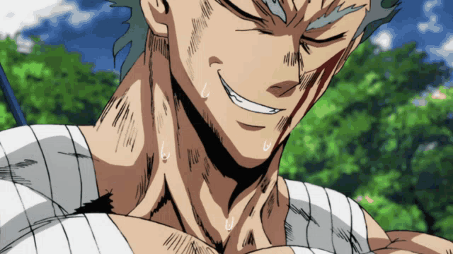a close up of a man 's face with a bandage around his neck