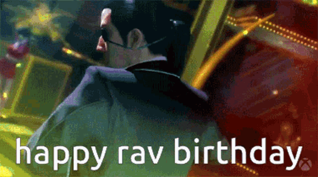 a pixelated image of a man with the words happy rav birthday above him