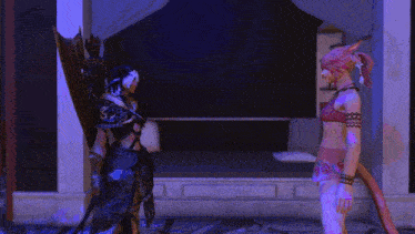 two female video game characters holding pink hearts