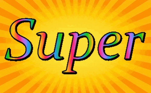 a yellow background with the word super written in rainbow colors