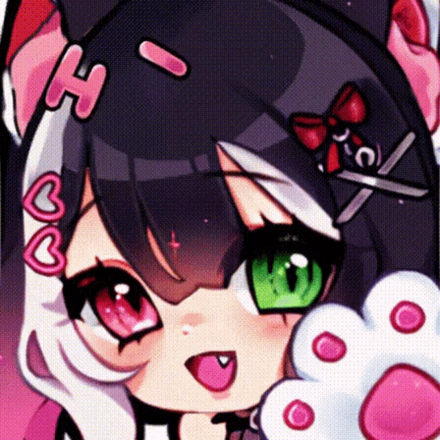 a close up of a girl 's face with hearts and a letter h on her head