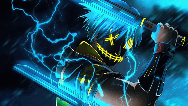 a drawing of a person holding a sword with a smiley face on it