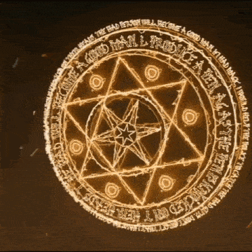 a glowing circle with a pentagram and the words " good man l produce of a pentagram "