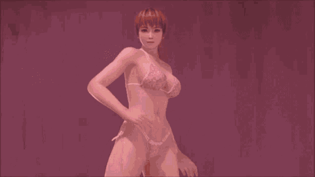 a video game character in a pink bikini is dancing on a stage