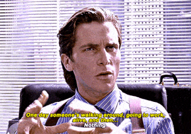 a man in a striped shirt and suspenders says " one day someone 's walking around going to work