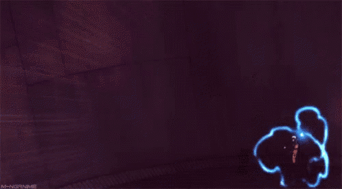a close up of a person 's face with their mouth open and a blue light behind them .