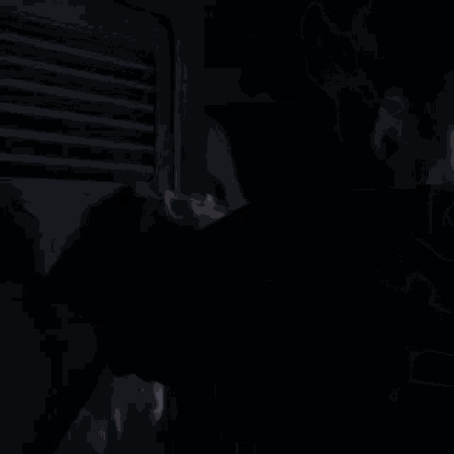 a blurry picture of a man in a black shirt standing in the dark .