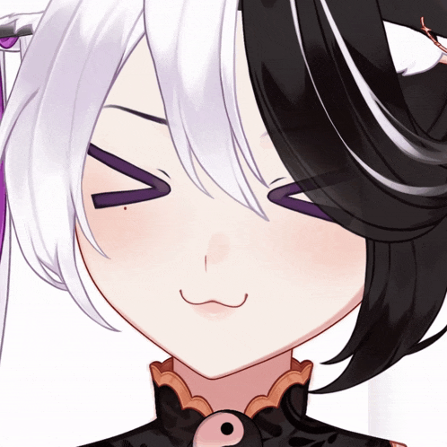 a close up of a girl 's face with a purple eye