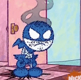 a cartoon character is standing in front of a door with smoke coming out of his mouth .