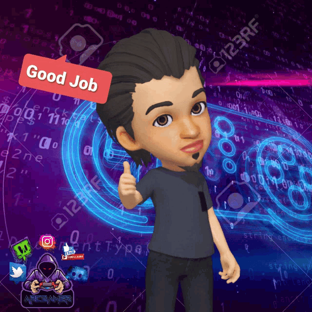 a cartoon character giving a thumbs up with a good job message