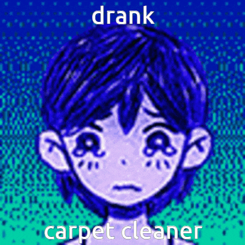 a cartoon drawing of a girl with the words " drank carpet cleaner " below her
