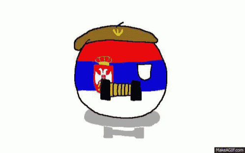 a cartoon ball with the flag of serbia on it