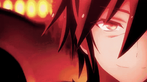 a close up of a red haired anime character 's face