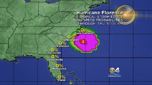 a hurricane florence tropical storm force wind speed probabilities chart