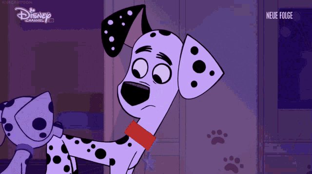 a dalmatian dog with a red collar is on disney channel