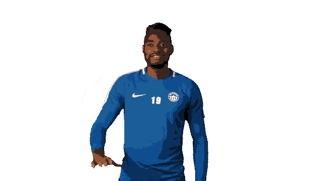 a soccer player wearing a blue shirt with the number 19 on it