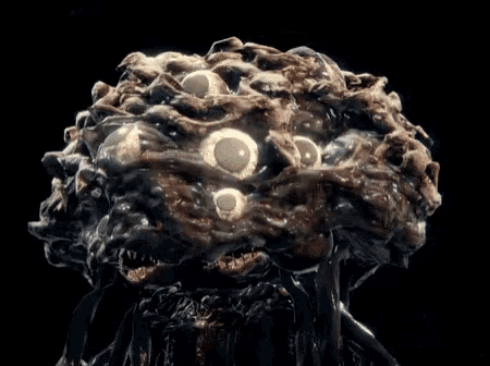 a close up of a jellyfish with many eyes on it