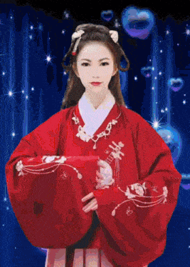 a painting of a woman in a red kimono