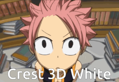 a cartoon character with the words crest 3d white on the bottom right