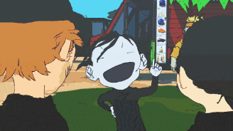 a cartoon drawing of a man laughing with another man