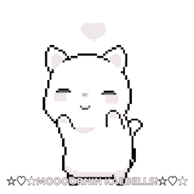 a pixel art of a white cat with a pink heart above it .