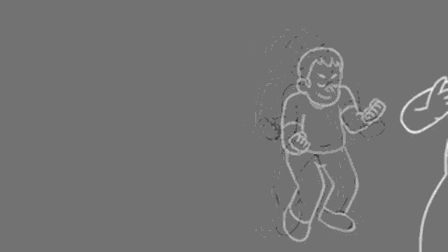 a drawing of a group of people standing next to each other on a grey background .