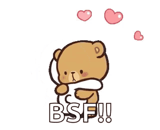 a cartoon of two teddy bears hugging each other with hearts coming out of their heads .