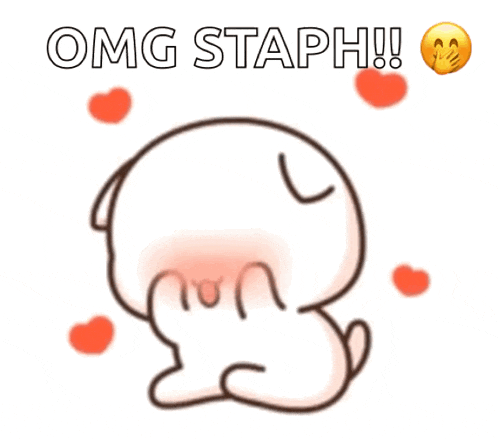 a cartoon cat is surrounded by red hearts and the words omg staph