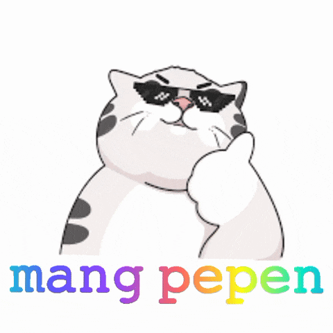 a cartoon cat wearing sunglasses gives a thumbs up sign