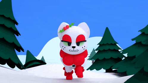 a cartoon character wearing a red and white scarf and boots