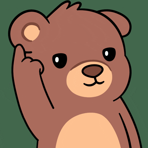 a brown teddy bear is making a peace sign with his hand