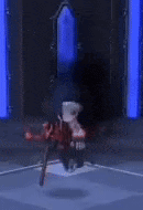 a cartoon character is standing in a dark room with blood coming out of his mouth .