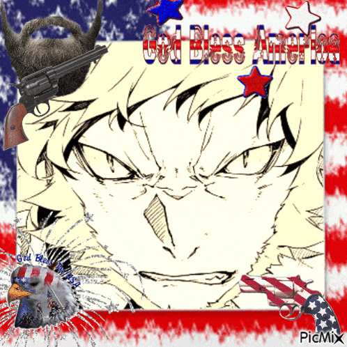 a picture of a cat with the words god bless america written on it