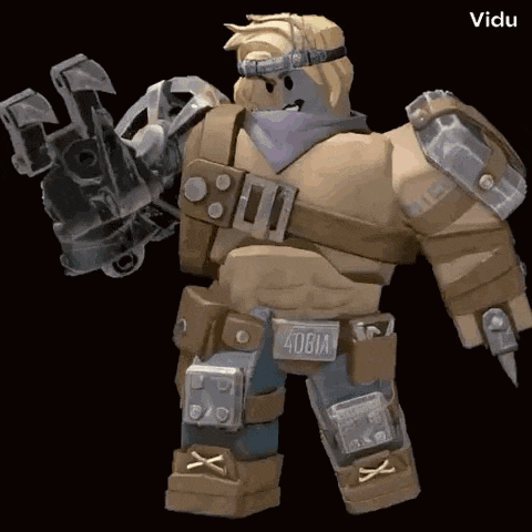 a roblox character with a robotic arm has a license plate that says 40b1a
