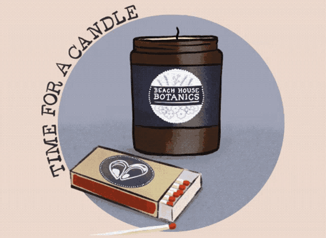 a jar of beach house botanics candle next to a match