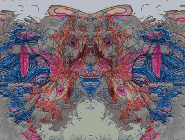 a colorful drawing of a butterfly with a blue background