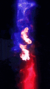 a painting of a person 's face with a purple and red background