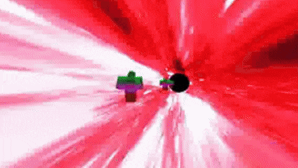 a cartoon character is flying through a red and white tunnel in a video game .