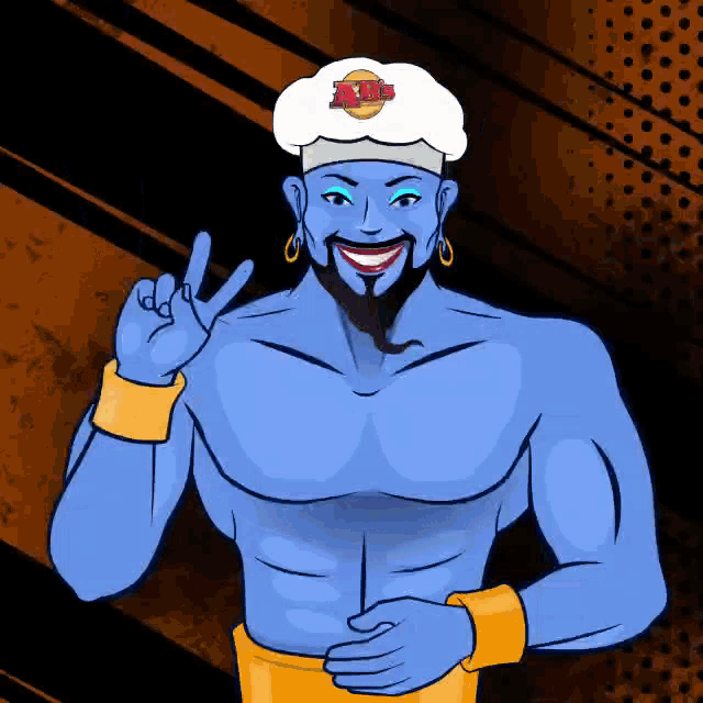 a cartoon drawing of a genie wearing a hat that says ' x-up '