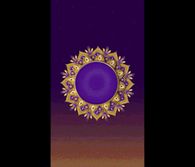 a purple greeting card with a candle in the middle