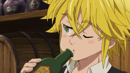 a cartoon character drinking from a bottle with a label that says ' a ' on it