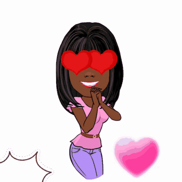 a cartoon of a woman covering her eyes with red hearts