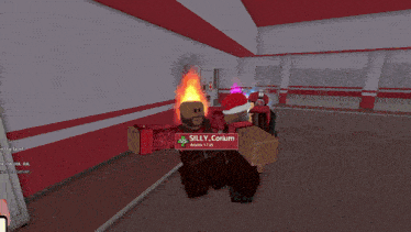 a video game character wearing a santa hat has a red cross on their chest