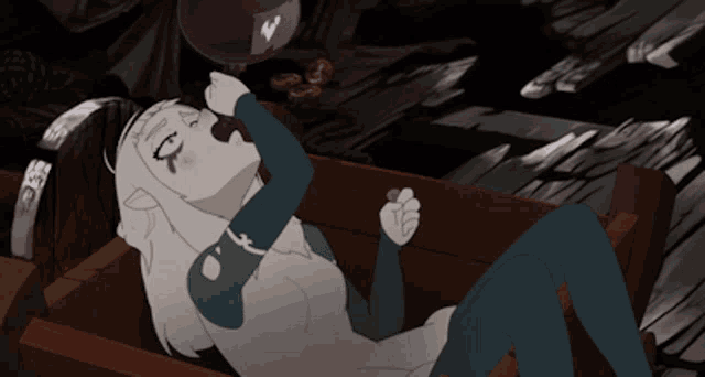 a cartoon drawing of a woman drinking from a cup