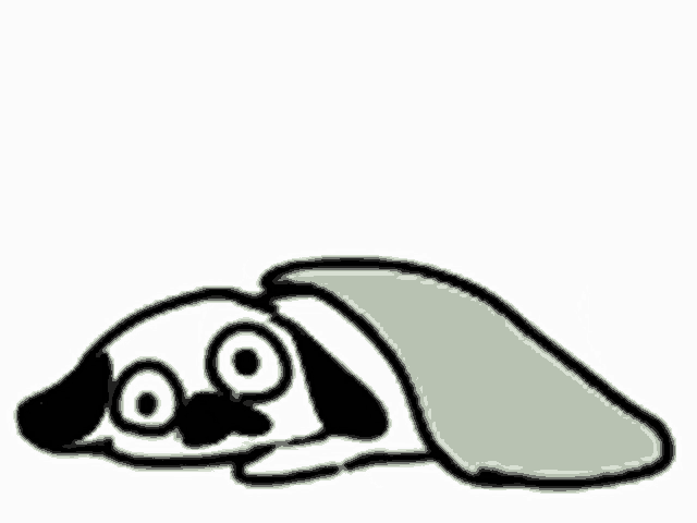 a black and white pug dog is laying on its back with a green blanket covering its head .