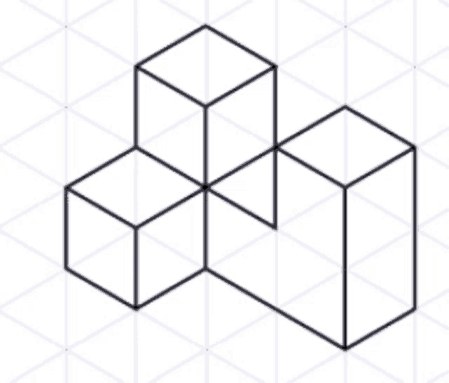 a black and white drawing of four cubes on an isometric grid