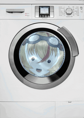 a washing machine has a picture of a girl in the door