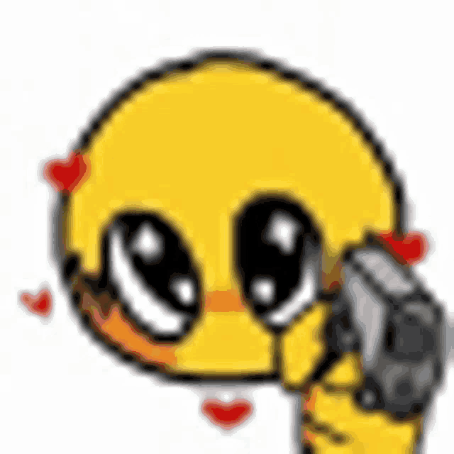 a cartoon smiley face is holding a gun in its hand .