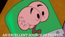 a cartoon drawing of a brain with the words an excellent source of protein below it
